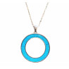 Pendentif Imitation Opale Bleue Cercle avec Chaîne Acier Inox 45 + 5 cm
