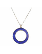 Pendentif Imitation Opale Nuit Etoilée Cercle avec Chaîne Acier Inox 45 + 5 cm