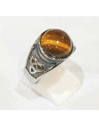 Bague Œil de Tigre Type Chevalière Acier Inox