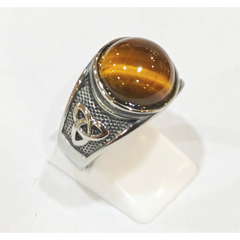 Bague Œil de Tigre Type Chevalière Acier Inox