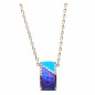Pendentif Imitation Opale Bleue et Opale Nuit Etoilée Cercle l8mm avec Chaîne Acier Inox  45 + 5 cm