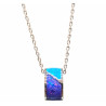 Pendentif Imitation Opale Bleue et Opale Nuit Etoilée Cercle l8mm avec Chaîne Acier Inox  45 + 5 cm