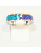 Anneau Opale Bleue et Nuit Etoilée Doublée Acier Inox l5mm