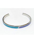 Bracelet Imitation Opale Bleue et Nuit Etoilée l5.5 cm Acier Inox
