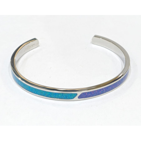 Bracelet Imitation Opale Bleue et Nuit Etoilée l5.5 cm Acier Inox