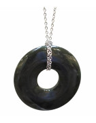 Pendentif Jade Donut Diamètre 5 cm avec Chaîne Acier Inox  62 cm