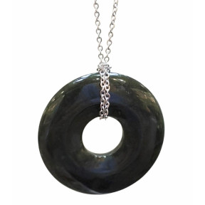 Pendentif Jade Donut Diamètre 5 cm avec Chaîne Acier Inox  62 cm