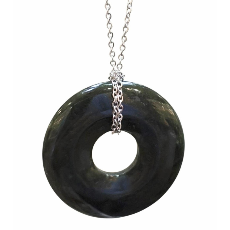Pendentif Jade Donut Diamètre 5 cm avec Chaîne Acier Inox  62 cm