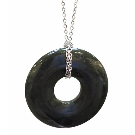 Pendentif Jade Donut Diamètre 5 cm avec Chaîne Acier Inox  62 cm