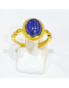 Bague Lapis-Lazuli Acier Inox Plaqué Or Taille Réglable
