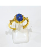 Bague Lapis-Lazuli Acier Inox Plaqué Or Taille Réglable