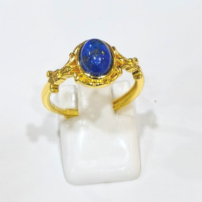 Bague Lapis-Lazuli Acier Inox Plaqué Or Taille Réglable