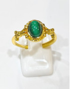 Bague Malachite Acier Inox Plaqué Or Taille Réglable
