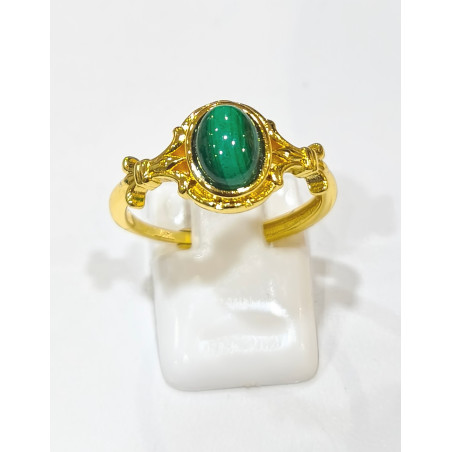Bague Malachite Acier Inox Plaqué Or Taille Réglable