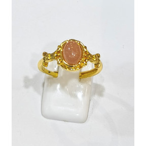 Bague Pierre de Lune Rose Acier Inox Plaqué or Réglable
