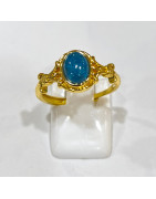 Bague Apatite Acier Inox Plaqué Or Taille Réglable
