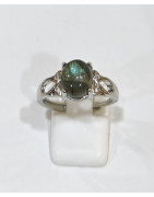 Bague Labradorite Acier Inox Taille Réglable