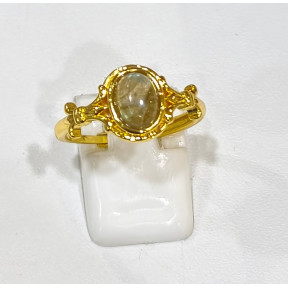 Bague Labradorite Acier Inox Plaqué Or Taille Réglable