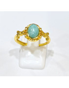 Bague Amazonite Acier Inox Plaqué Or Taille Réglable