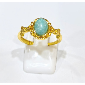 Bague Amazonite Acier Inox Plaqué Or Taille Réglable