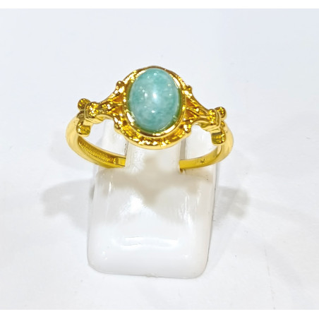 Bague Amazonite Acier Inox Plaqué Or Taille Réglable