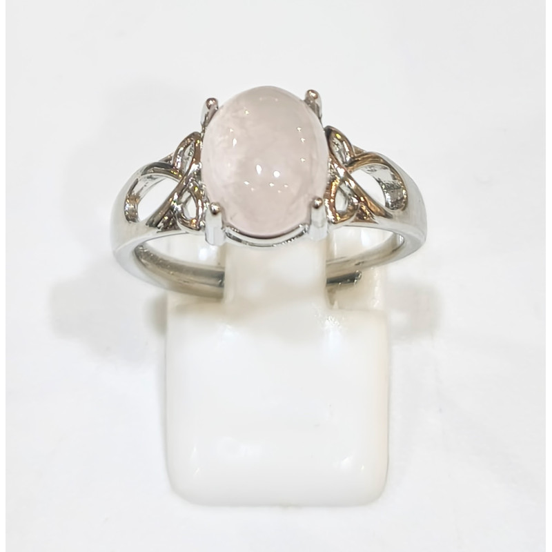Bague Quartz Rose Acier Inox Taille Réglable