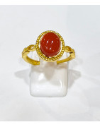Bague Cornaline Acier Inox Plaqué Or Taille Réglable