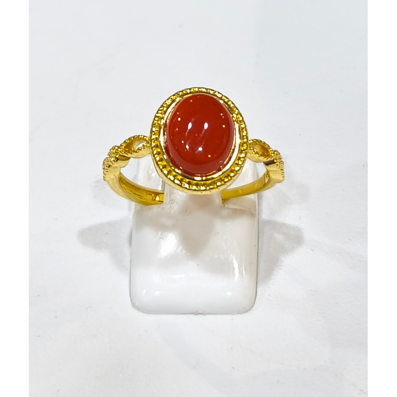 Bague Cornaline Acier Inox Plaqué Or Taille Réglable