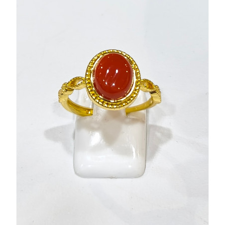 Bague Cornaline Acier Inox Plaqué Or Taille Réglable