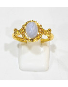 Bague Calcédoine Acier Inox Plaqué Or