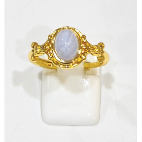 Bague Calcédoine Acier Inox Plaqué Or