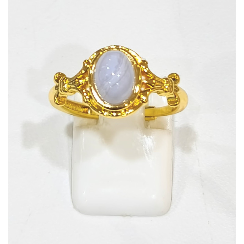 Bague Calcédoine Acier Inox Plaqué Or