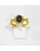 Bague Onyx Acier Inox Plaqué Or Réglable