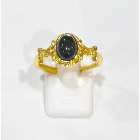 Bague Onyx Acier Inox Plaqué Or Réglable
