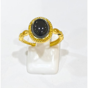 Bague Onyx Acier Inox Plaqué Or Réglable