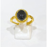 Bague Onyx Acier Inox Plaqué Or Réglable