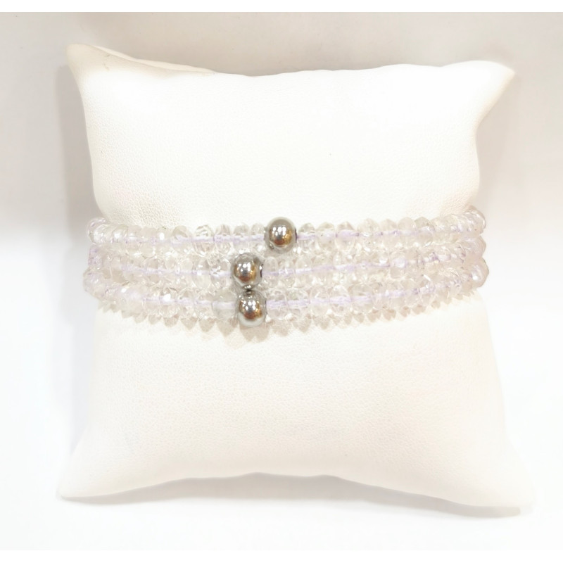 Bracelet Cristal de Roche Baroque avec Insert Bille Acier
