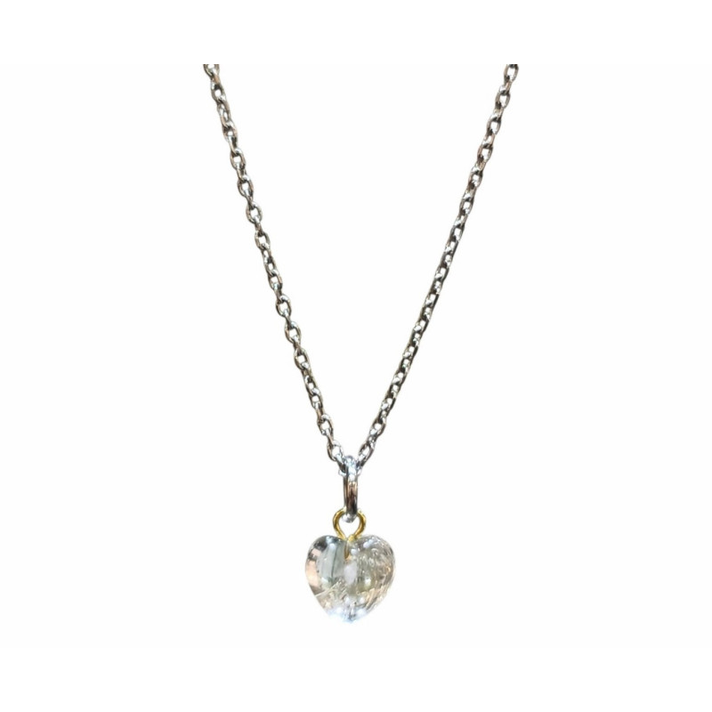 Pendentif Cristal de Roche Cœur avec Chaîne Acier Inox 46 cm