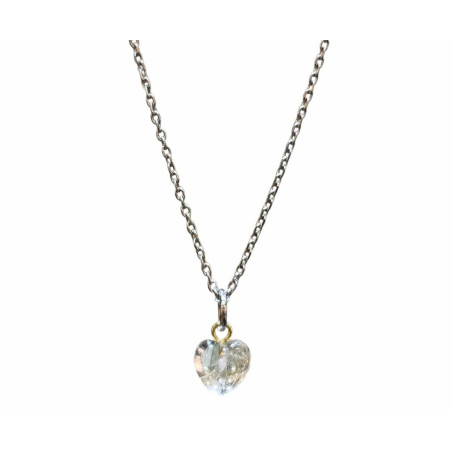 Pendentif Cristal de Roche Cœur avec Chaîne Acier Inox 46 cm