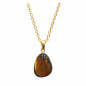 Pendentif Œil de Tigre avec Chaîne Acier Inox Plaquée Or 40 + 10 cm