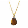 Pendentif Œil de Tigre avec Chaîne Acier Inox Plaquée Or 40 + 10 cm