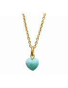 Pendentif Amazonite Cœur sur Chaîne Acier Inox Plaquée Or 40 + 10 cm