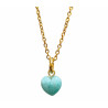 Pendentif Amazonite Cœur sur Chaîne Acier Inox Plaquée Or 40 + 10 cm