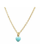 Pendentif Amazonite Cœur sur Chaîne Acier Inox Plaquée Or 40 + 10 cm