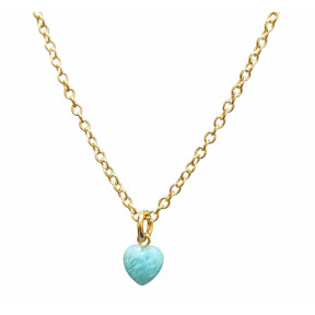Pendentif Amazonite Cœur sur Chaîne Acier Inox Plaquée Or 40 + 10 cm