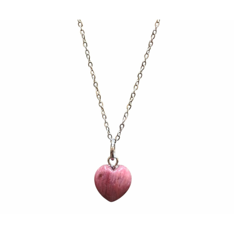 Pendentif Rhodochrosite Coeur avec Chaîne Acier Inox 46 cm