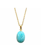 Pendentif Amazonite avec Chaîne Acier Inox Plaquée Or 46 cm