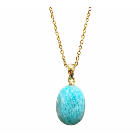 Pendentif Amazonite avec Chaîne Acier Inox Plaquée Or 46 cm