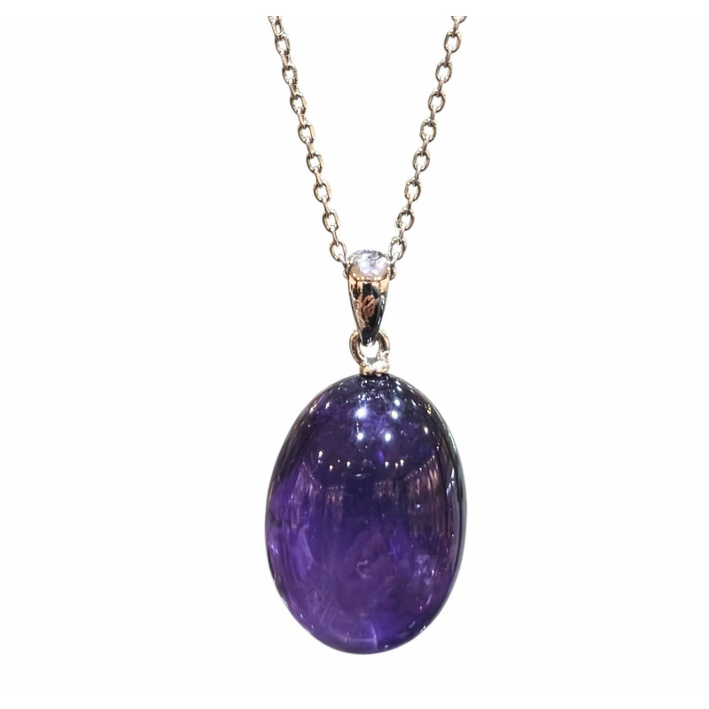 Pendentif Améthyste avec Chaîne Acier Inox 46 cm