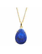 Pendentif Lapis-lazuli Serti sur Chaîne Plaquée Or 40 + 10 cm